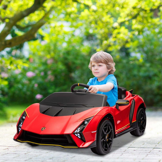 Qaba Voiture Électrique Pour Enfants 12 V, Alimentée Par Batterie, Lamborghini Autentica, Voiture Poussée