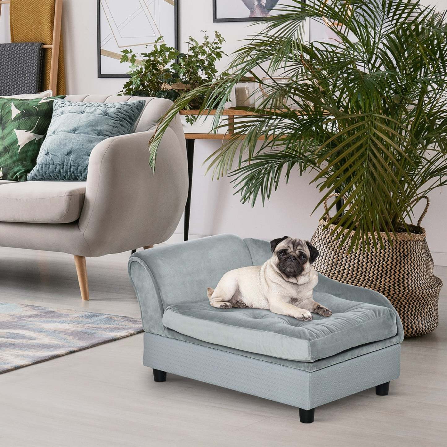 Pawhut Canapé pour Animaux Canapé pour Chien Chaise Longue Lit pour Animaux Avec Fonction de Rangement Petit Chien Divers Chat Sp|Canapé Chien Chat Sur Pied Avec Coffre De Rangement Style Moderne Coussin D'assise Amovible Grand Co