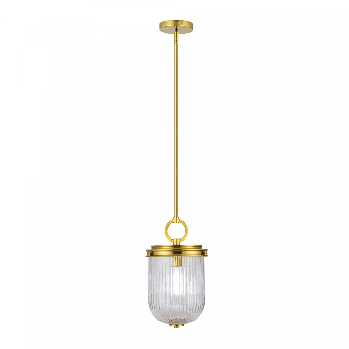 Suspension Myla à 1 lumière, laiton vintage avec lampe en verre nervuré | Suspension A 1 lampe Myla, Laiton Retro Et Verre Nervure