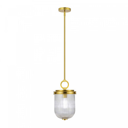 Suspension Myla à 1 lumière, laiton vintage avec lampe en verre nervuré | Suspension A 1 lampe Myla, Laiton Retro Et Verre Nervure