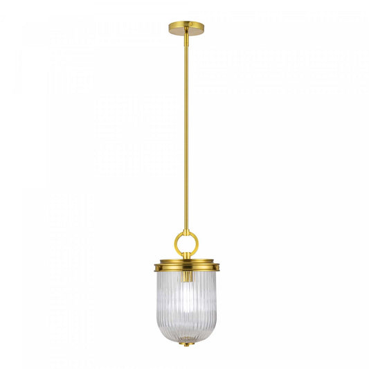 Suspension Myla à 1 lumière, laiton vintage avec lampe en verre nervuré | Suspension A 1 lampe Myla, Laiton Retro Et Verre Nervure
