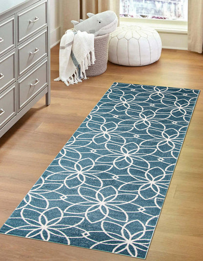 Tapis Terali turquoise lavable en machine - 2'6 x 8'0|Carpette Terali turquoise lavable à la machine - 2 pi 6 po x 8 pi 0 po|D86FGYC0