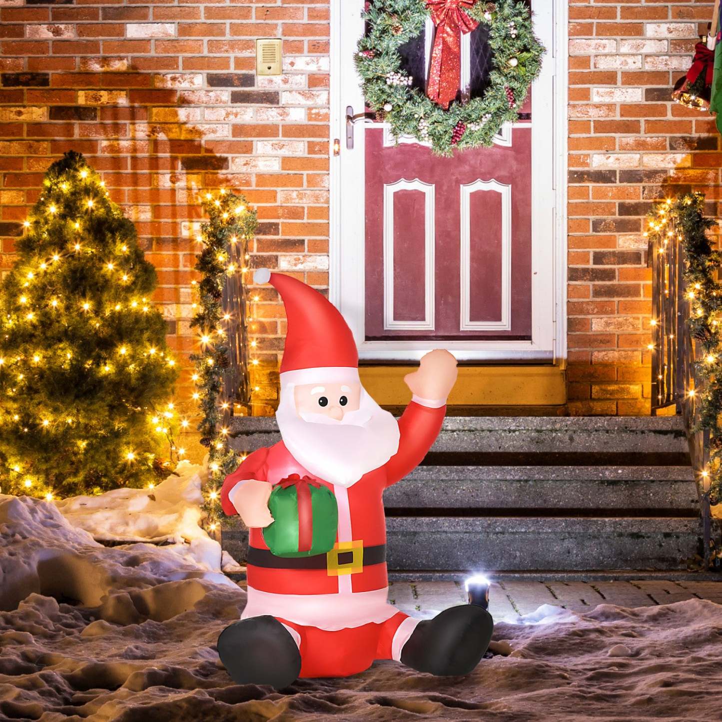 Homcom 4ft Santa Claus Gonflable Christmas Decoration|Homcom Père Noël Gonflable Illuminé Extérieur De 1,2 M Avec Boîte-cadeau