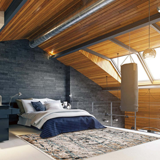 Tapis Tahi Bleu, Gris, Taupe 5'3 X 7'3 Tapis|Tapis Tahi gris, bleu, taupe 5 pi 3 po x 7 pi 3 po|D86FV9BW