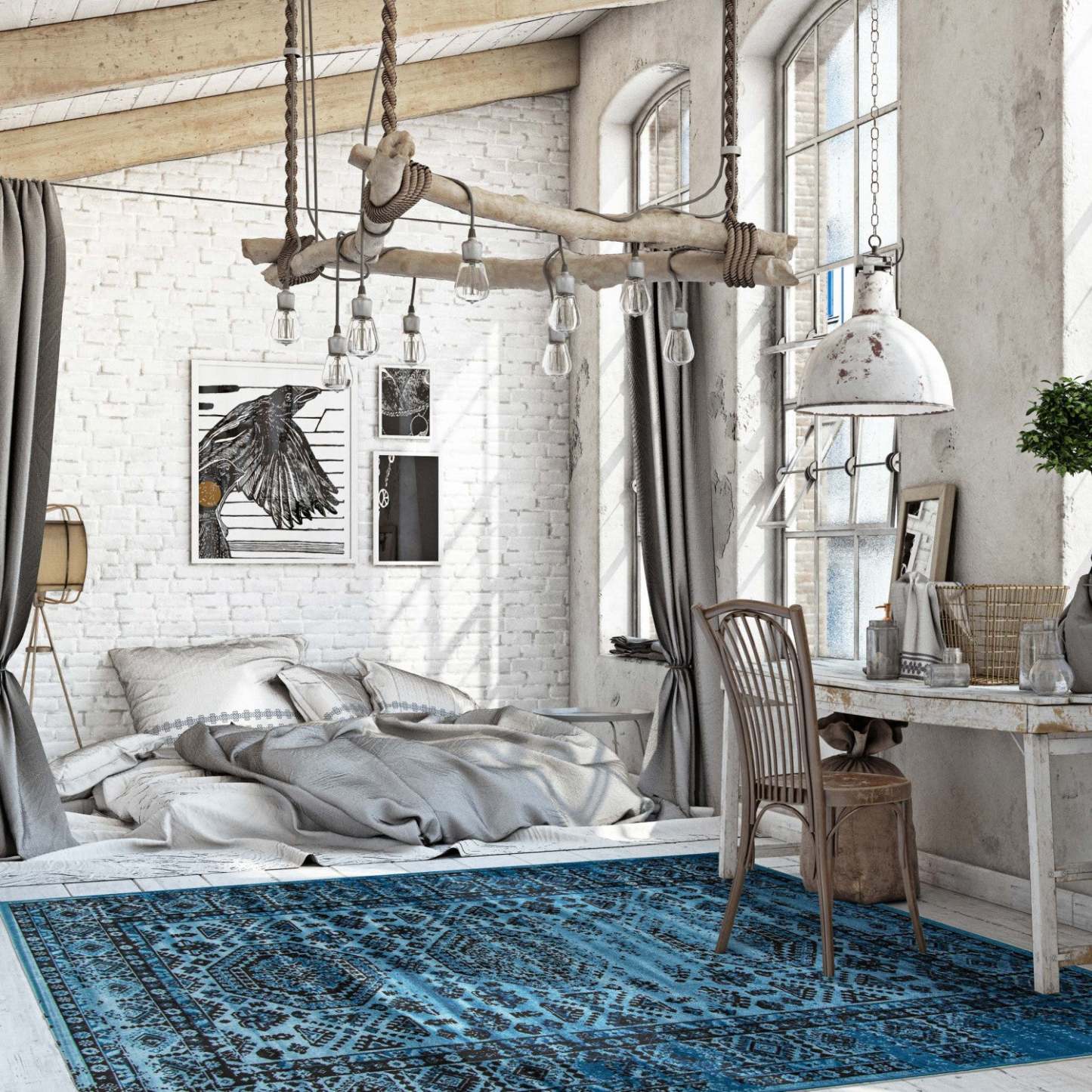 Tapis Jedda Bleu 3'11 x 5'7|Carpette Jedda bleue 3 pi 11 po x 5 pi 7 po|D86FPQA4