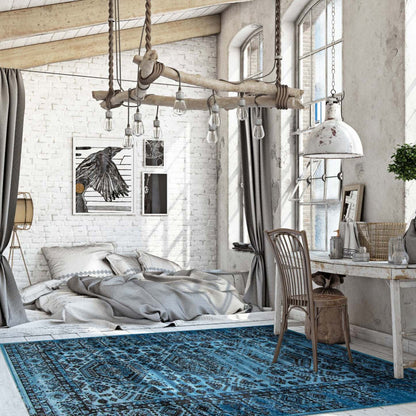 Tapis Jedda Bleu 3'11 x 5'7|Carpette Jedda bleue 3 pi 11 po x 5 pi 7 po|D86FPQA4