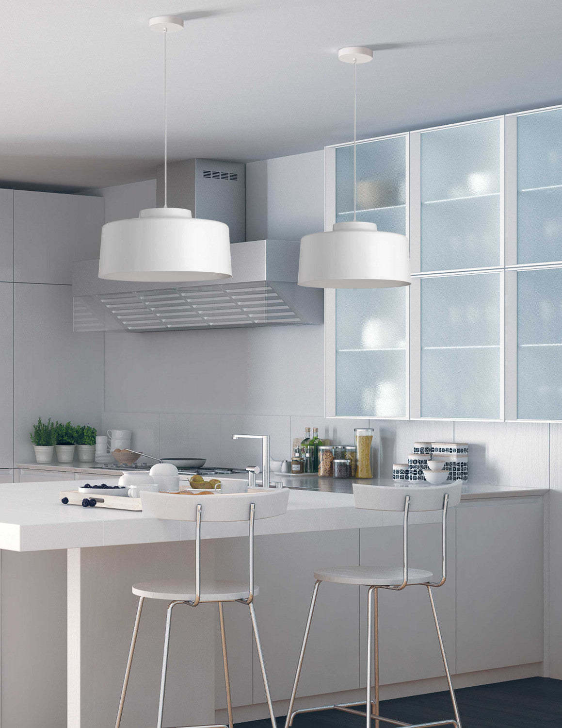 Dainolite Kup 1 Light Metal Pendant White Finish Lamp|Luminaire suspendu Kup de Dainolite en métal, avec finition blanche et 1 ampoule