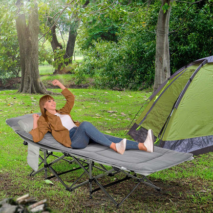 Lit de camping pliant Outsunny pour adultes avec matelas et oreiller gris clair