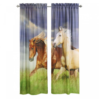 Habitat Horses Light Filtering Pole Top Curtain Panel Paire - 37 x 84|Paire de panneaux de rideau filtrant la lumière passe-tringle Chevaux d'Habitat - 37 x 84