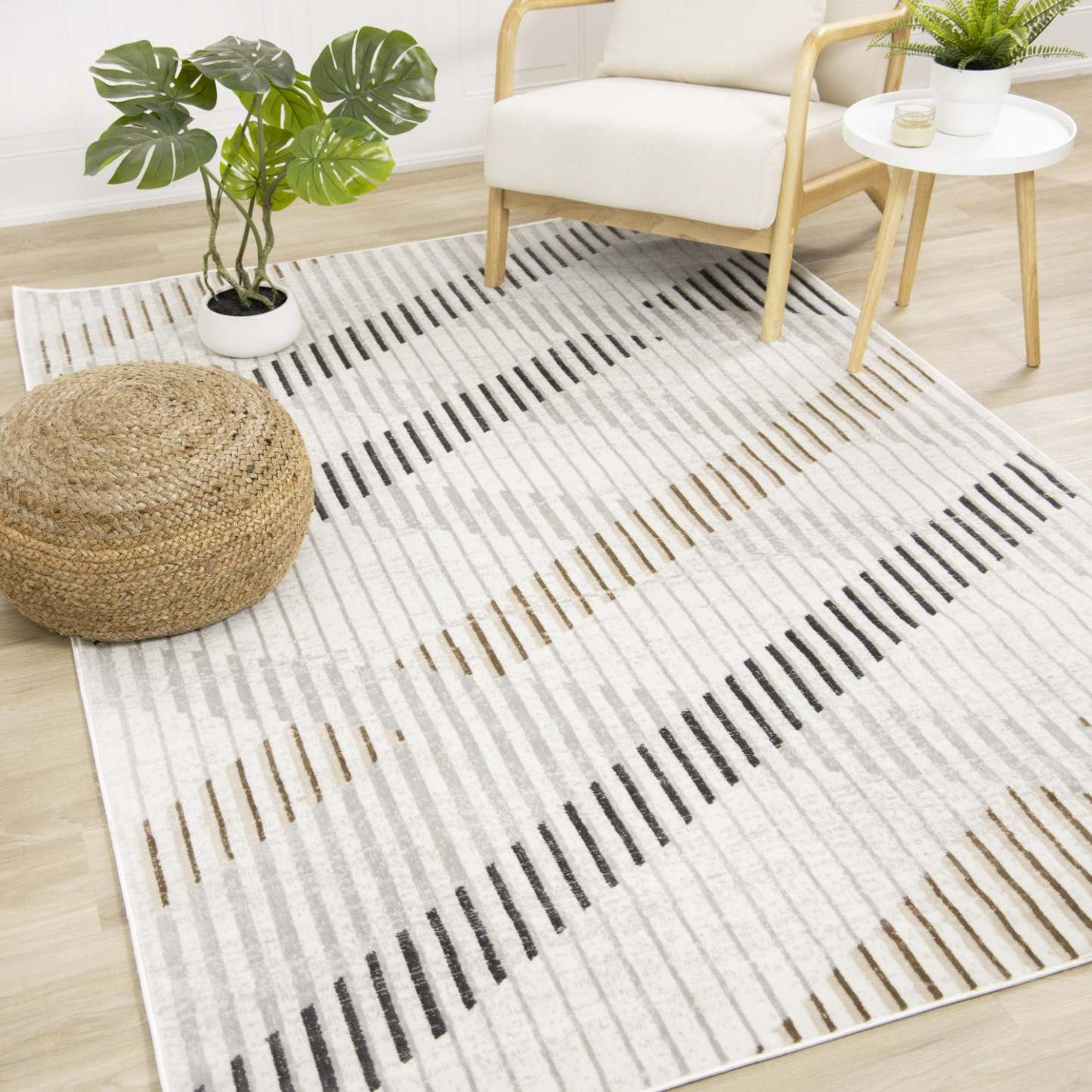 Carpette à motifs de lignes de tressage multicolore lavable à la machine - 5 pi 3 po x 7 pi 7 po