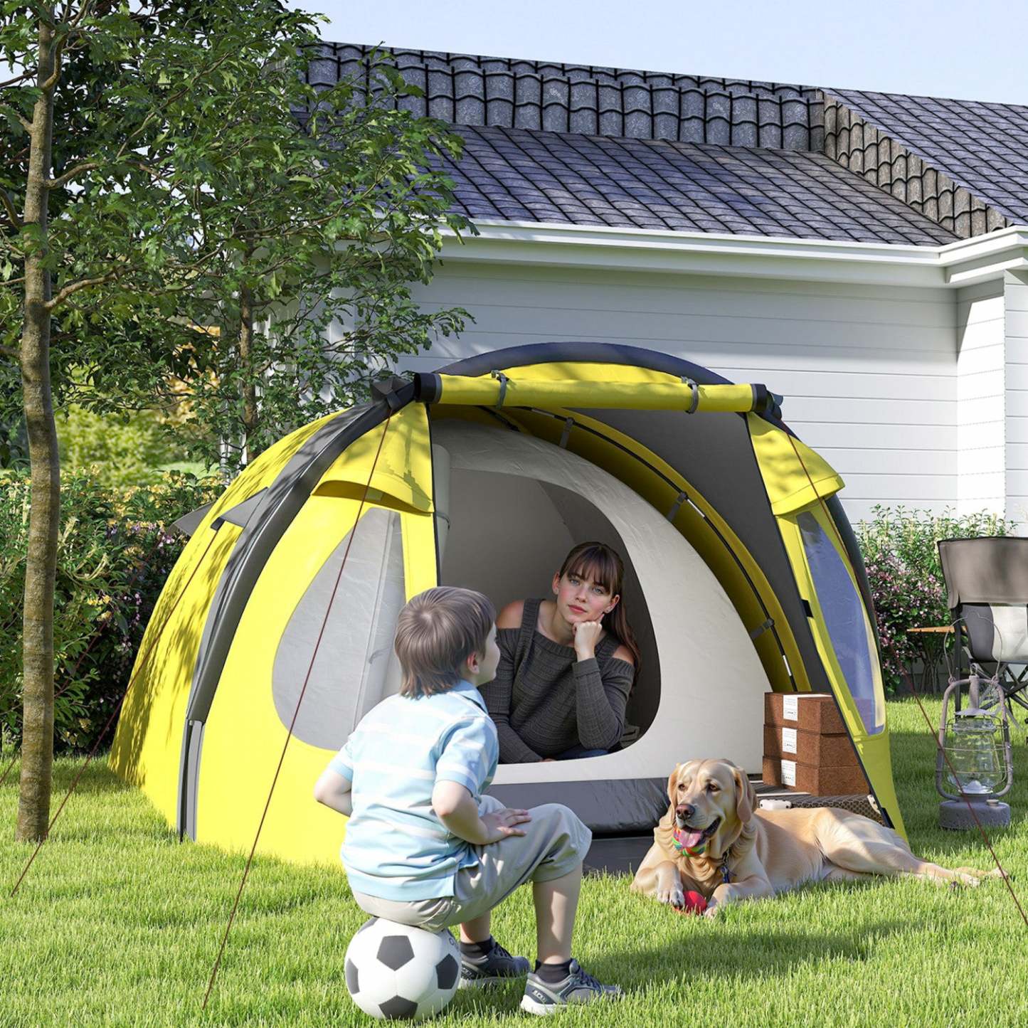 Outsunny Tente de Camping 3-4 Personnes, Tente Dôme Facile à Installer avec Porche