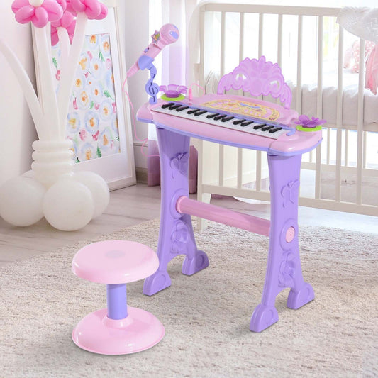 Qaba Piano Pour Enfants Instrument A Clavier Electronique Avec Microphone Et Tabouret 32 Touches Jouet Musical Organ E