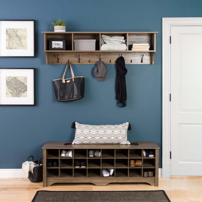 Twenty-Four Pair Shoe Storage Cubby Bench - Drifted Grey|Banc à compartiment de rangement pour 24 paires de chaussures - gris délavé