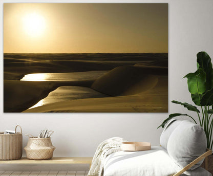 Œuvre d'art murale géante « Coucher de soleil doré » 72 x 48