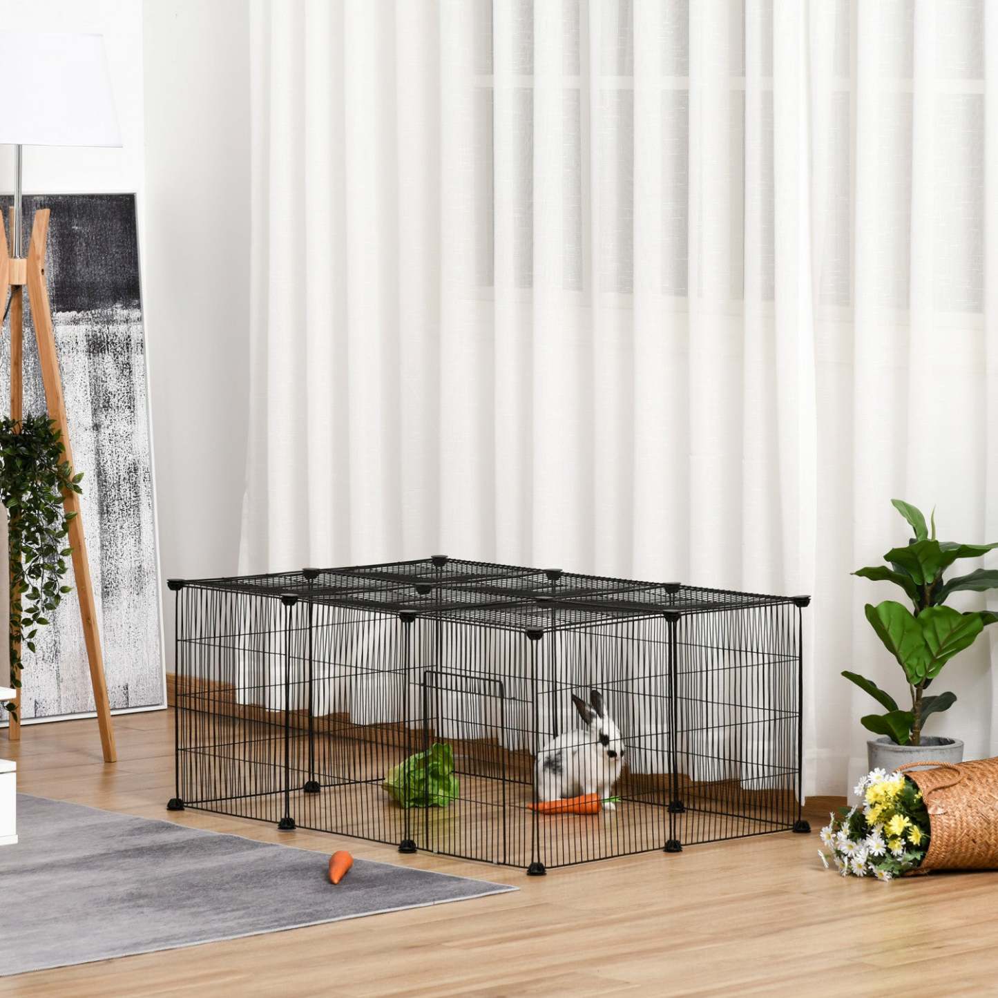 Pawhut 16 Panneaux Cage Pour Petit Animal, Parc Portable Pour Animaux, Cage Pour Lapin, Enclos En Fil Métallique Pour Cobaye | Pawhut Parc Pour Animal Domestique Diy Cage Pour Petit Animal En Fil Métallique Avec Porte Antidérapant