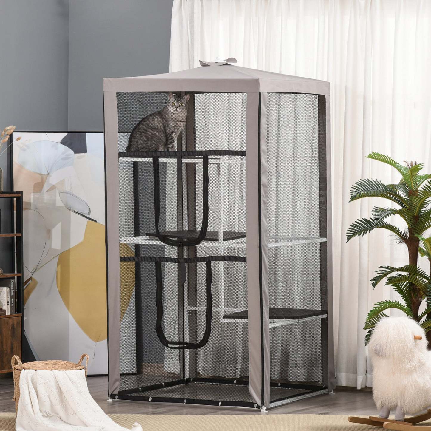 Pawhut Large Catio Enclos Extérieur Pour Chat Maison Pour Chaton Cage Intérieure Chenil Pour Animaux Avec 3 Plateformes, Z|Pawhut Grand Enclos Exterieur Pour Chat Chaton Maison Cage Interieure Chenil Pour Animaux De Compagn