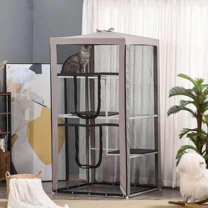 Pawhut Large Catio Enclos Extérieur Pour Chat Maison Pour Chaton Cage Intérieure Chenil Pour Animaux Avec 3 Plateformes, Z|Pawhut Grand Enclos Exterieur Pour Chat Chaton Maison Cage Interieure Chenil Pour Animaux De Compagn