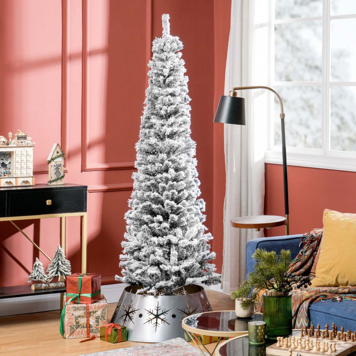 Homcom Arbre De Noël Artificiel Fin Floqué De Neige Artificielle 6pi