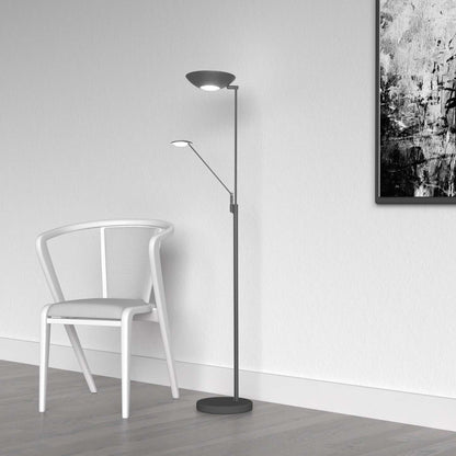 Dainolite Mother &amp; Son LED Lampadaire Noir/Poli Chrome Finish|Lampe à pied Mother &amp; Son de Dainolite avec fini noir et chrome poli et ampoule à DEL
