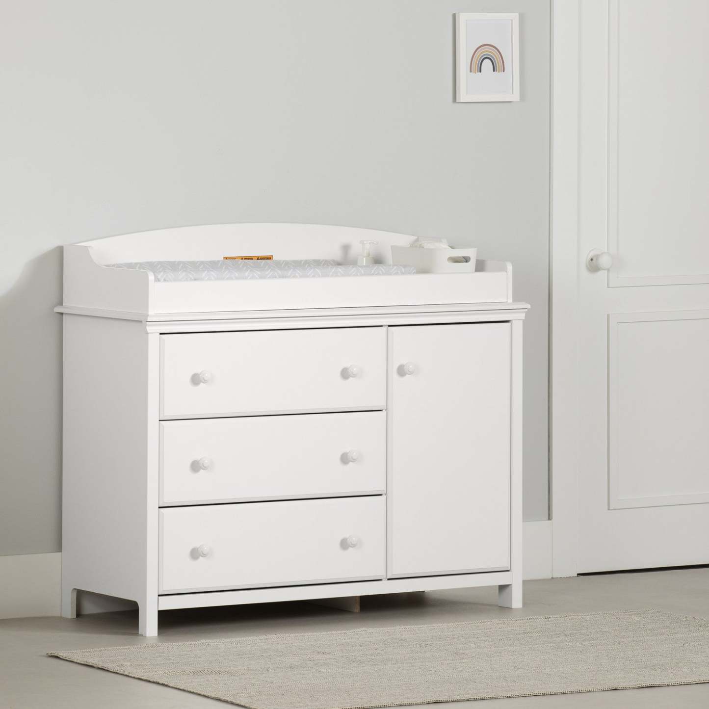 Cotton Candy Changing Table With Removable Changing Station - Pure White | Cotton Candy Table A Langer Avec Pourtour Amovible - Blanc Solide