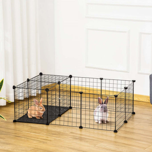 Pawhut Cage Pour Petit Animal Avec 16 Panneaux, Cloture Portable En Fil Métallique Avec Porte, Pieds