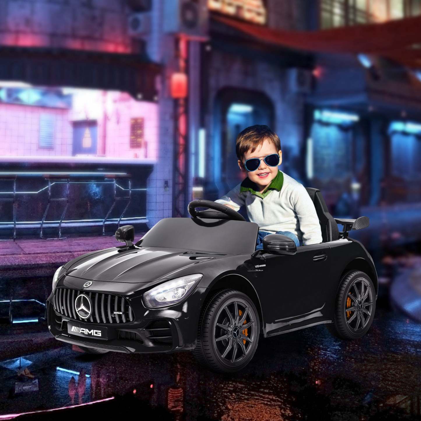 Qaba Voiture Électrique Pour Enfants, Voiture À Pile Sous Licence Mercedes-benz Amg Gtr Avec Télécommande, | Qaba Voiture Électrique Pour Enfants Sous Licence Mercedes-benz Amg Gtr, Alimentée Par Batterie 12 V