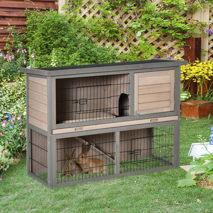 Pawhut Clapier A Lapin A 2 Etages Cage A Lapin Pour Petit Animal Avec Rampe, Plateau Coulissant