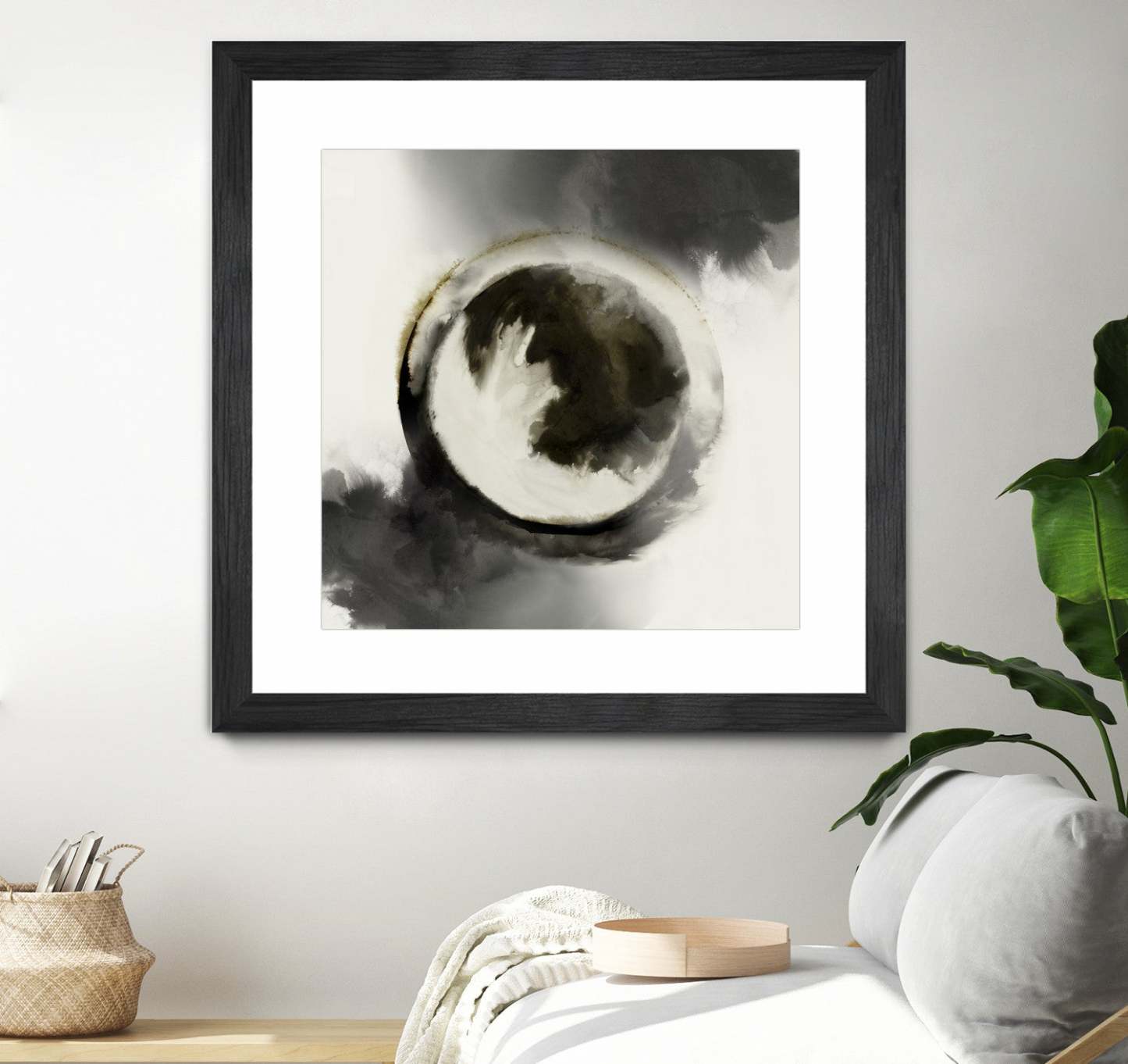 Smokey Circumference Matted and Framed Black 36x36 Wall Art|Œuvre d'art murale encadrée noire et mate « Smokey Circumference » 36 x 36