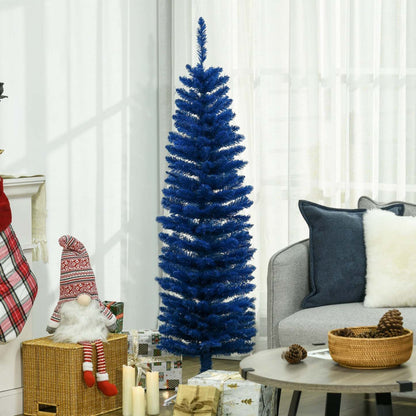 Homcom Pencil Artificial Christmas Tree, Pencil Xmas Tree, Deep Blue|Homcom Sapin De Noël Artificiel Fin 5pi, Arbre De Noël, Bleu Profond