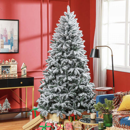 Homcom Arbre de Noël artificiel floqué de 7 pieds avec support en métal, pointes articulées|Homcom Arbre de Noël Artificiel Floconné de 7 Pieds avec Pied en Métal