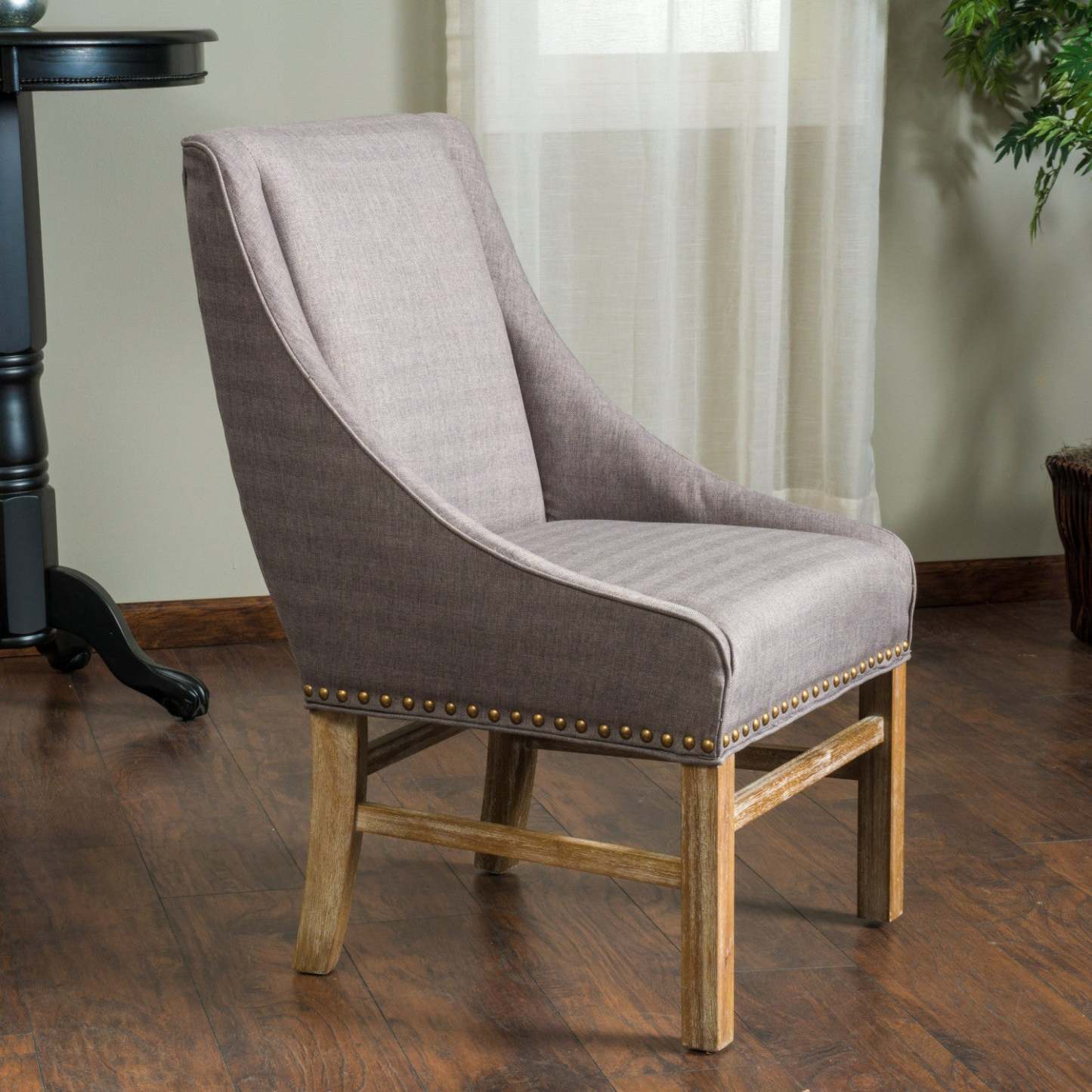 Chaise De Salle À Manger Lance En Tissu Tapisse Avec Clous Décoratifs - Brun, Gris