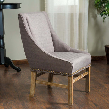 Chaise De Salle À Manger Lance En Tissu Tapisse Avec Clous Décoratifs - Brun, Gris