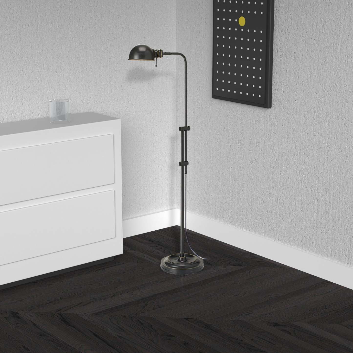 Dainolite Fedora Floor Lamp Oil Brushed Bronze Adjustable Arm And Shade|Lampe à pied Fedora de Dainolite avec abat-jour, bras réglable et fini bronze brossé huilé