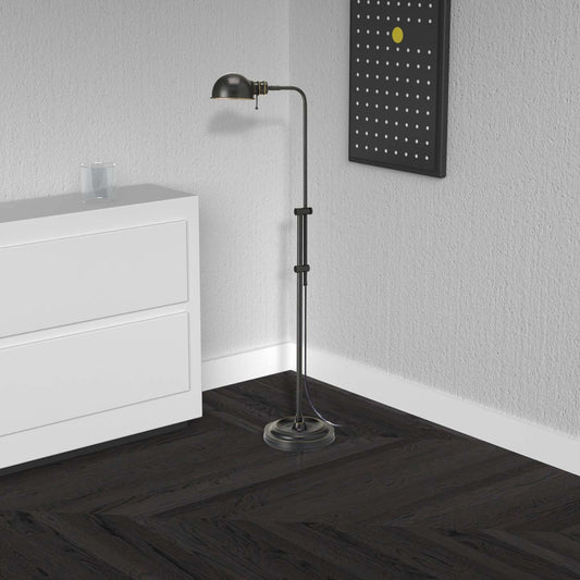 Dainolite Fedora Floor Lamp Oil Brushed Bronze Adjustable Arm And Shade|Lampe à pied Fedora de Dainolite avec abat-jour, bras réglable et fini bronze brossé huilé