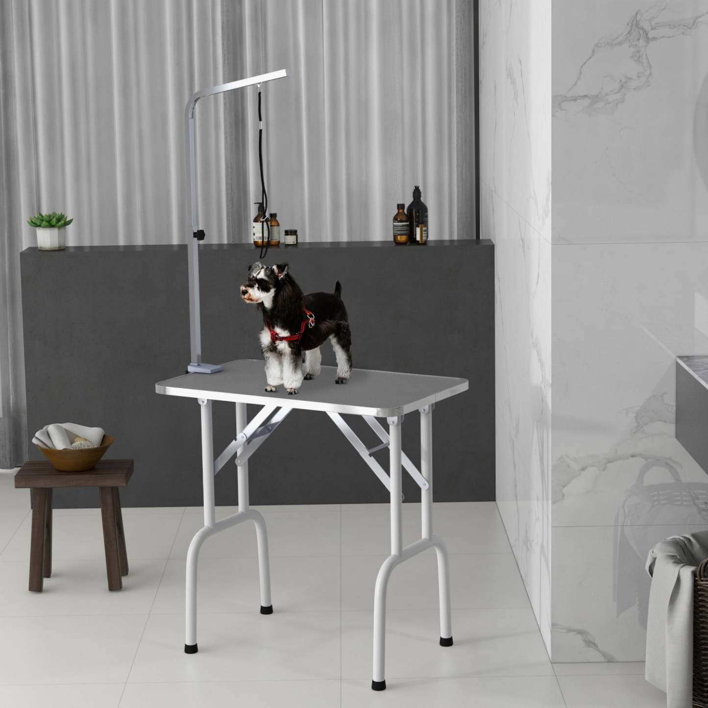 Pawhut Table De Toilettage Pliable 32in Pour Petits Chiens, Table De Toilettage Pour Chiens Et Chats Avec Ajustement