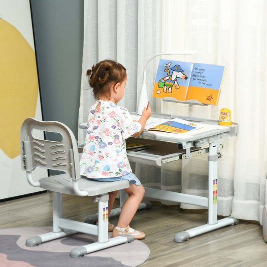 Qaba Ensemble Bureau Et Chaise Pour Enfants, Bureau D'écriture Réglable En Hauteur, Table D'étude Av