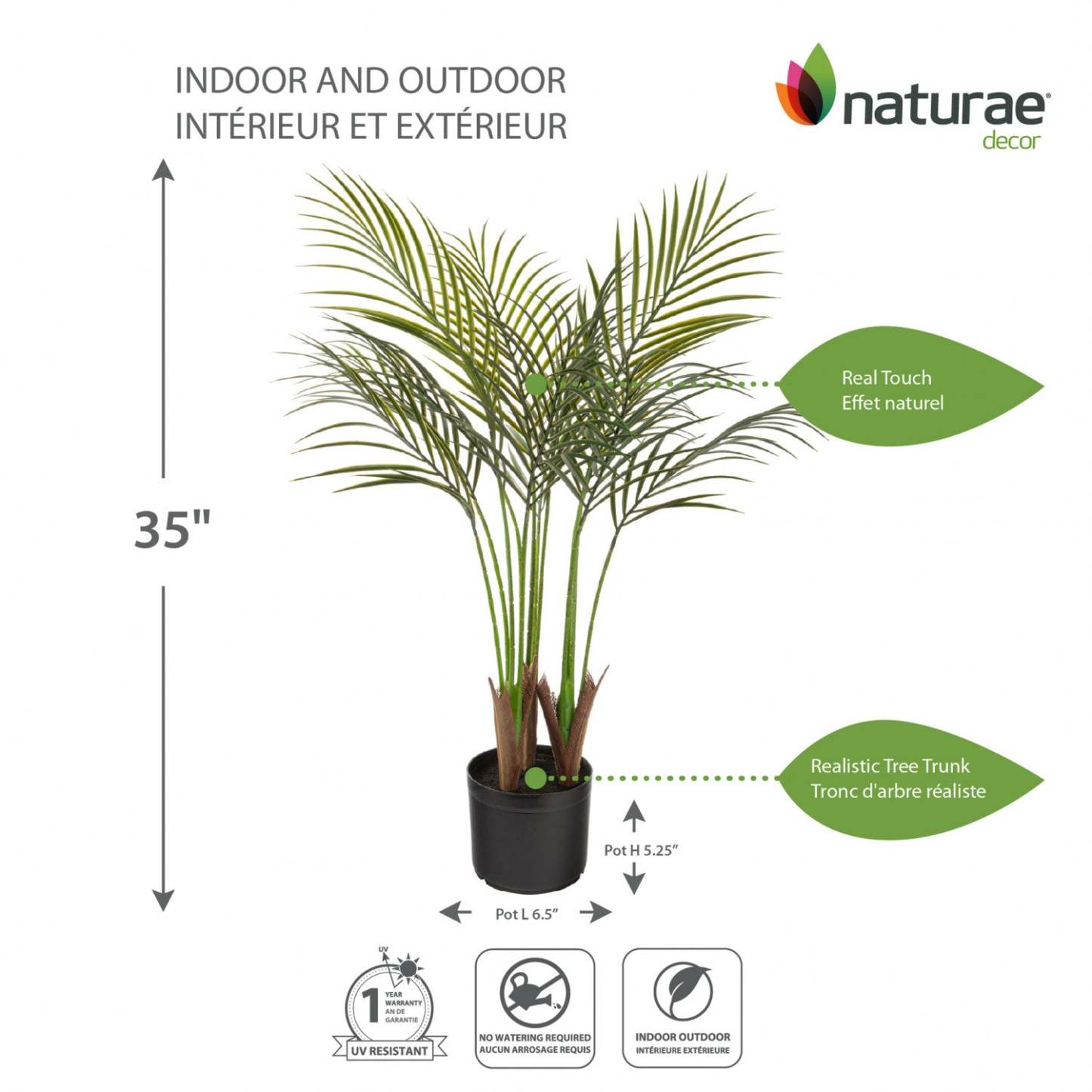 Palmier Areca artificiel 35 intérieur et extérieur en pot noir | Palmier areca artificiel de 35 po pour l'intérieur et l'extérieur en pot noir | D10HSOQB