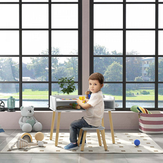 Qaba Ensemble Table Et Chaise Pour Enfants, Table D'activités 3 En 1 Pour Tout-petits, Rouleau De Pa