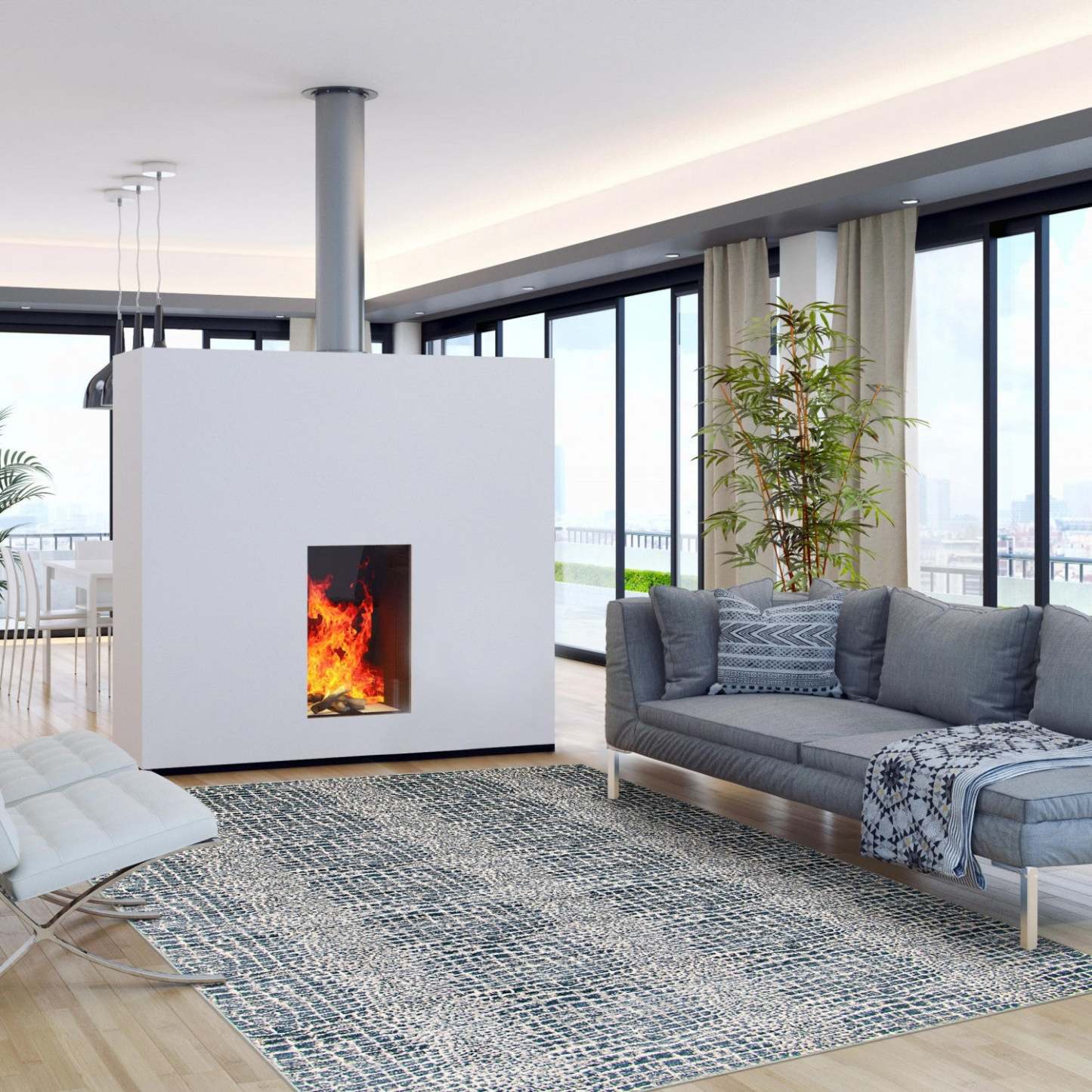 Carpette Kecia bleu marine/crème 5 pi 3 po x 7 pi 3 po|D86FBEA1