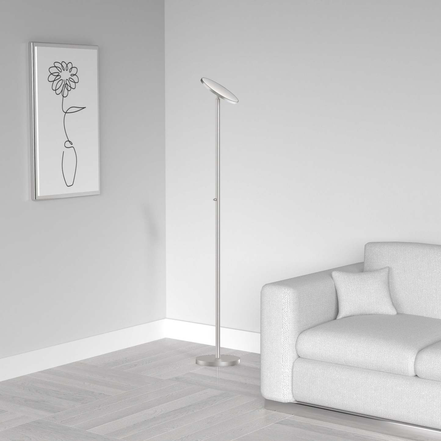 Dainolite LED Torchier Lampadaire Satin Nickel Finish|Lampe à pied torchère de Dainolite avec fini nickel satiné et ampoule à DEL