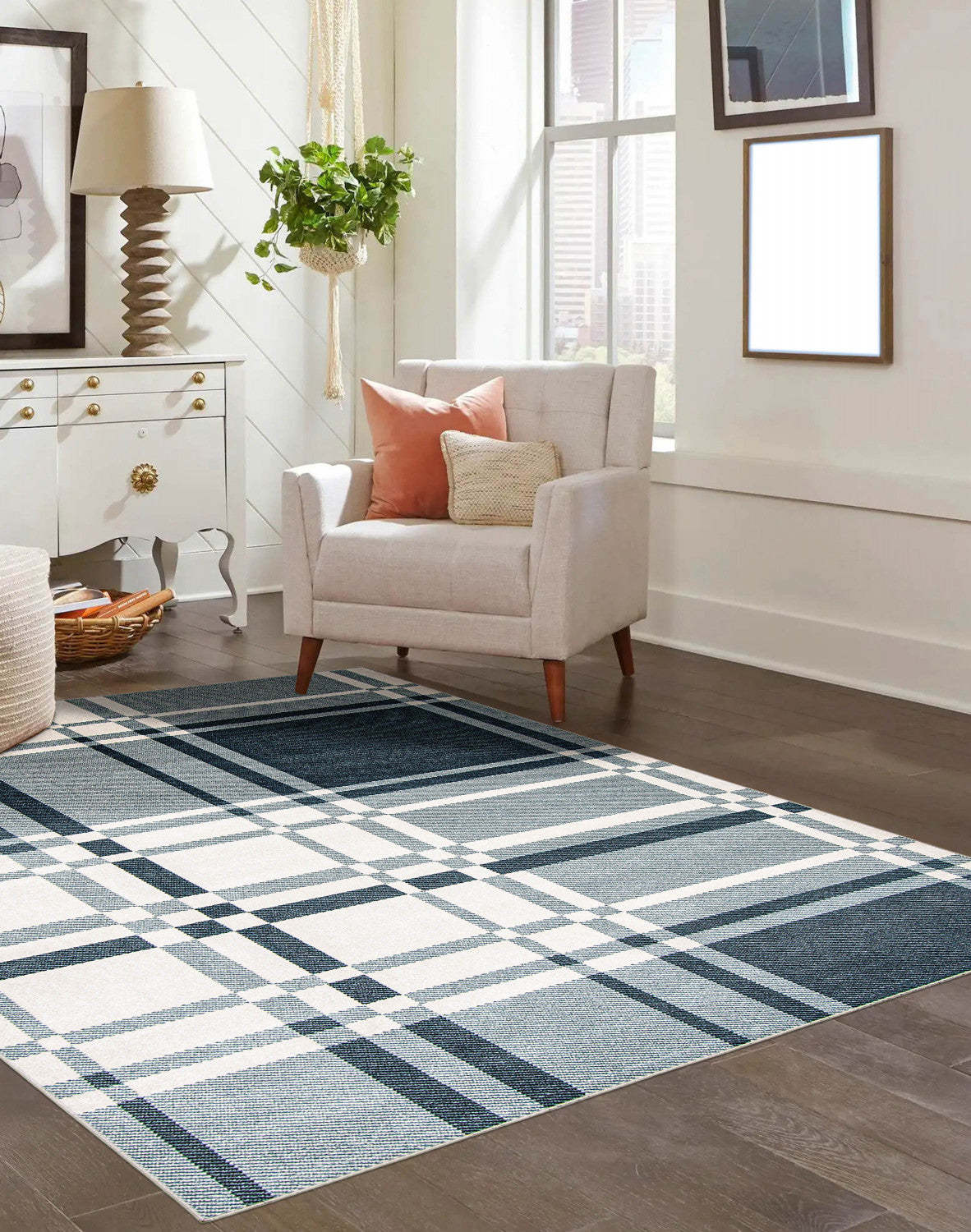 Tapis Roma bleu lavable en machine - 3'0 x 5'0|Carpette Roma bleue lavable à la machine - 3 pi 0 po x 5 pi 0 po|D86FV0RI