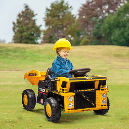 Qaba Camion A Benne Basculante Pour Enfants, Véhicule De Construction 12 V Avec Benne Électrique, Pe