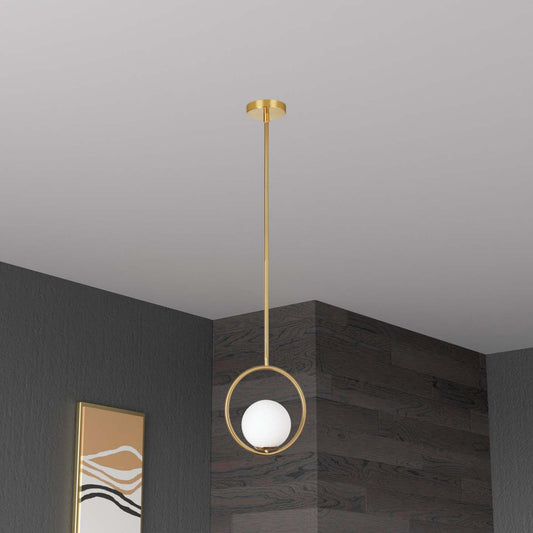 Dainolite Adrienna 10 1 Light Pendant Fini laiton vieilli Lampe en verre opale blanc|Luminaire suspendu Adrienna de Dainolite en verre opale blanc, avec fini laiton vieilli et 1 ampoule 10 po
