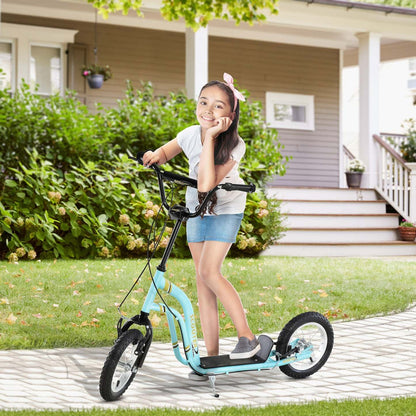 Aosom Trottinette Pour Enfants Avec Roue Gonflable En Caoutchouc De 12'', Trottinette Pour Adolescents Pour Enfants De 5 Ans Et Plus Avec |Aosom Trottinette Pour Enfants Scooter Roues Avant Et Arrière Étrier Double Freins 12 Pouces Gonflables
