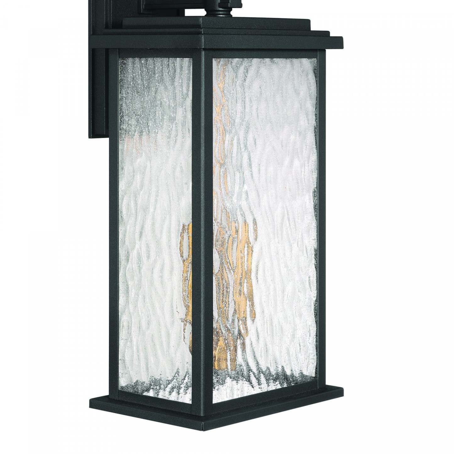 Applique murale extérieure Estate à 2 lumières 19, noir, laiton avec lampe en verre de pluie | Applique Murale D'extérieur Estate A 2 lampes De 19 po, Noir Et Laiton Avec Verre A Gouttelettes