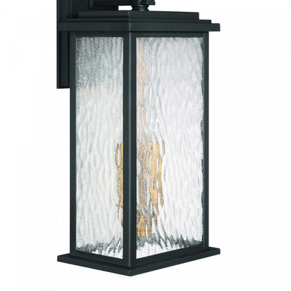 Applique murale extérieure Estate à 2 lumières 19, noir, laiton avec lampe en verre de pluie | Applique Murale D'extérieur Estate A 2 lampes De 19 po, Noir Et Laiton Avec Verre A Gouttelettes