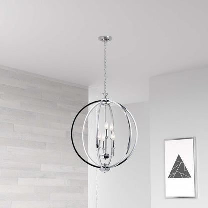 Dainolite Karland 6 Light Chandelier 24 Dia Crystal Studded Banding Polished Chrome Finish Lamp|Lustre Karland de Dainolite de 24 po de diamètre avec bande cloutée de cristaux, fini chromé poli et 6 ampoules