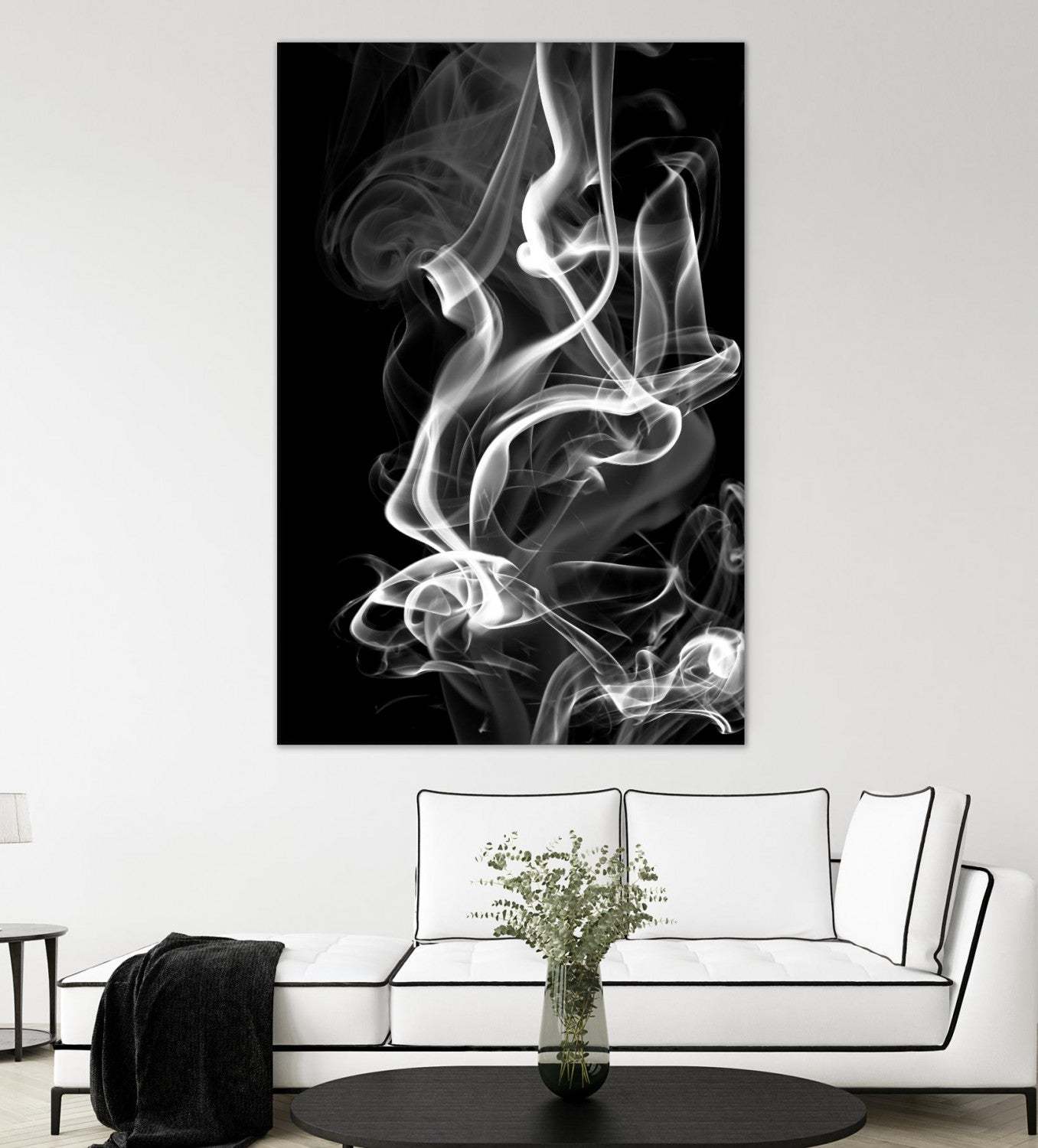 Œuvre d'art murale géante « Black Smoke Abstract » 84 x 54