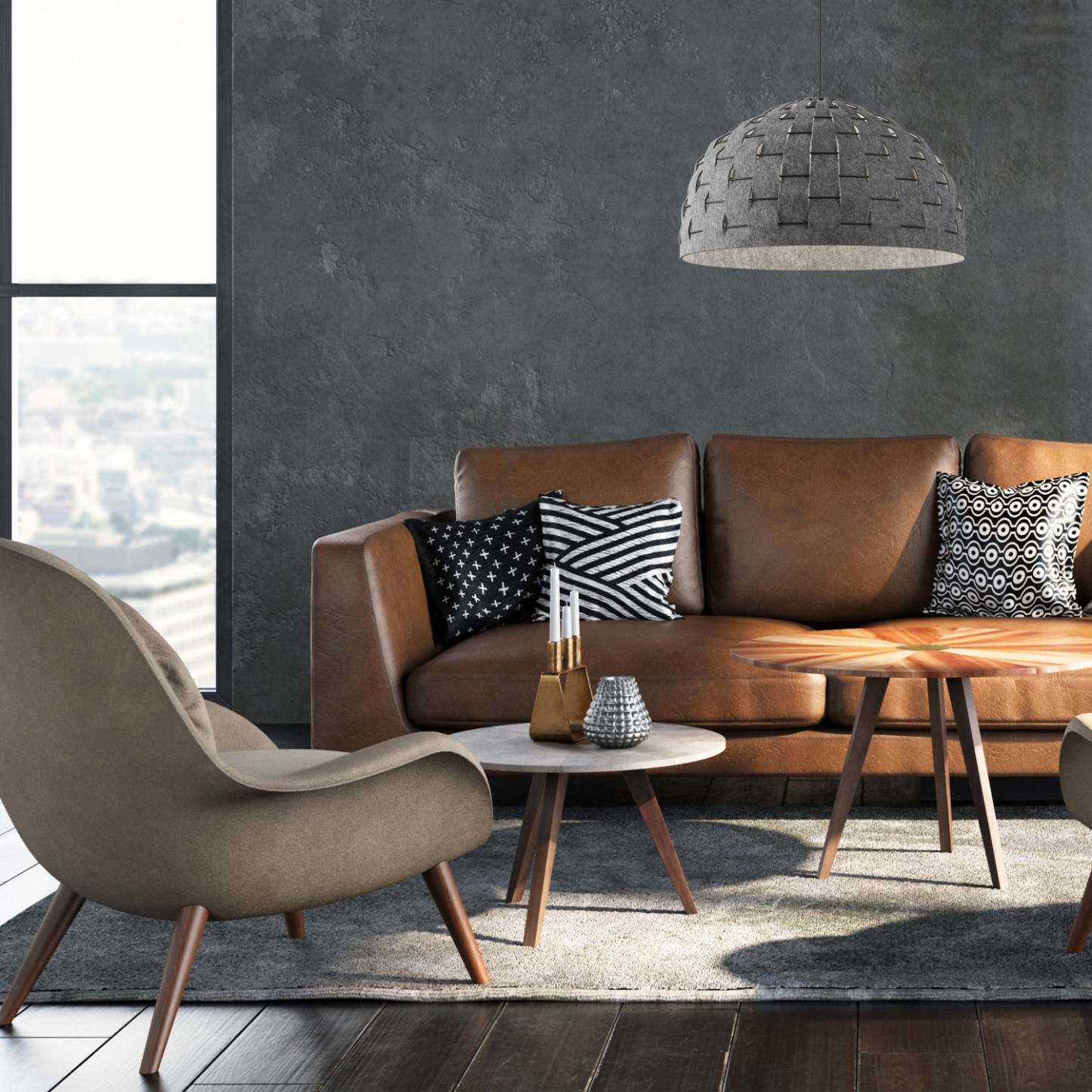 Dainolite Priscilla 1 Light Pendant Matte Black Grey Felt Shade Lamp|Luminaire suspendu Priscilla de Dainolite avec abat-jour en feutre gris, fini noir mat et 1 ampoule