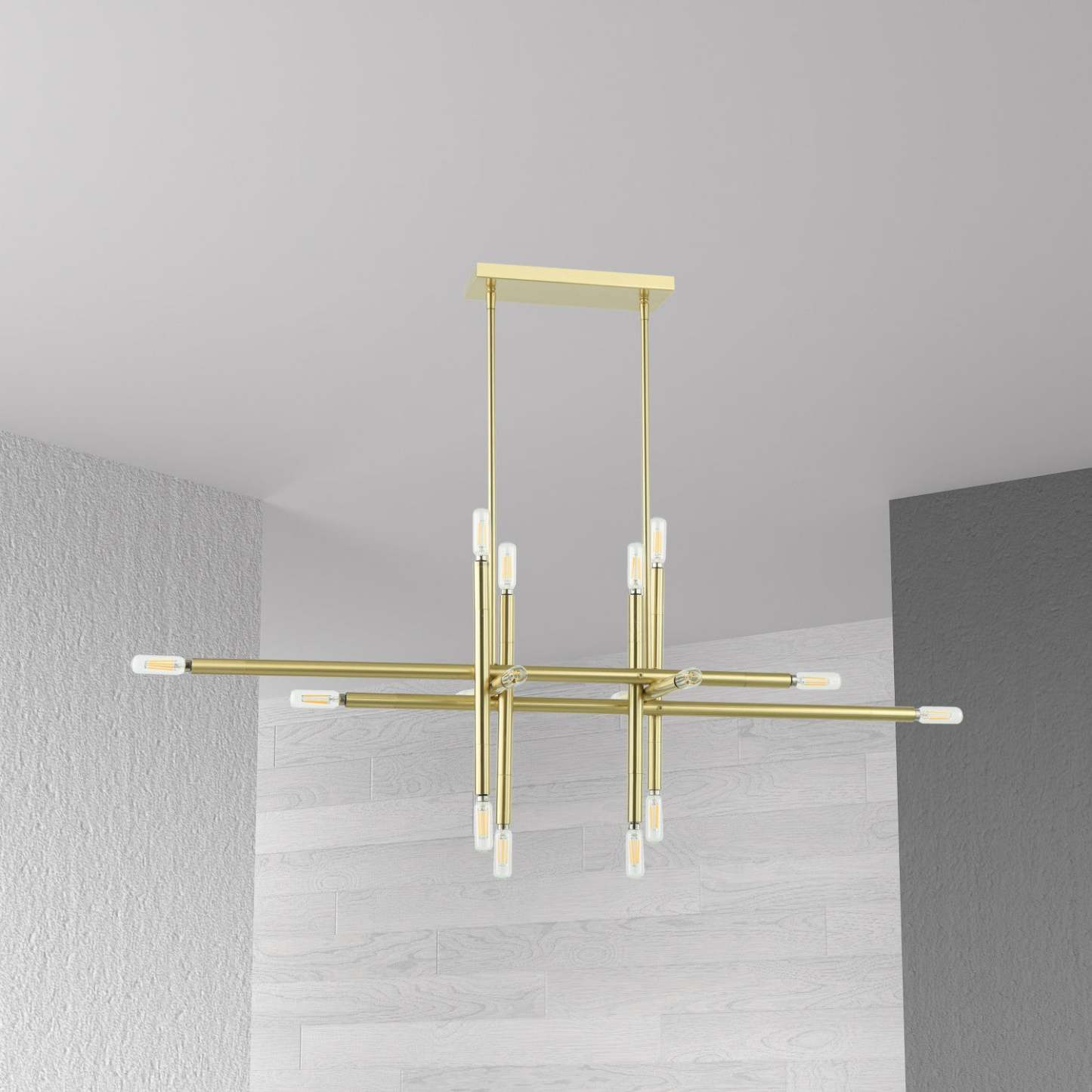 Dainolite Kanata 16 Light Horizontal Pendant Aged Brass Finish Lamp|Luminaire suspendu horizontal Kanata de Dainolite avec fini laiton vieilli et 16 ampoules